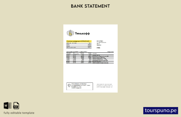listo para imprimir plantilla de Excel de extracto bancario de Rusia Tinkoff (ve